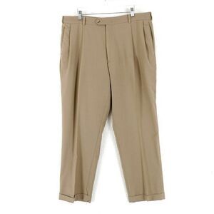 Grant Thomas Tan Wool Pleated Cuffed Mid Rise Dress Pants 38/30 Lined‎ Partially